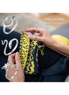 RechicGu 12Pcs Adjustable Silver Knitting Ring Loops Crochet Accessories Yarn Guide Finger Holder Thimble Tool & Accessories Set For Finger Protection (Silver)  - Image 2