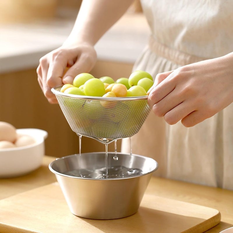 Aputue 304 Stainless Steel Microporous Colander, Small Mesh Strainer for Fruits Vegetables and Rice, Rust-Proof Berry Washing Basket with Handle, Compact Kitchen Essential for Healthy Eating - Image 3