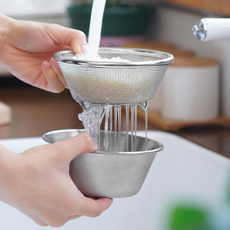 Aputue 304 Stainless Steel Microporous Colander, Small Mesh Strainer for Fruits Vegetables and Rice, Rust-Proof Berry Washing Basket with Handle, Compact Kitchen Essential for Healthy Eating - Image 2