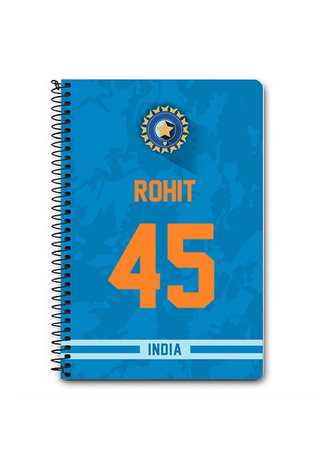 Designer A5 Spiral Notebook Memo Notepad Journal Player - Rohit Sharma, Jersey Number -45 (With Logo)