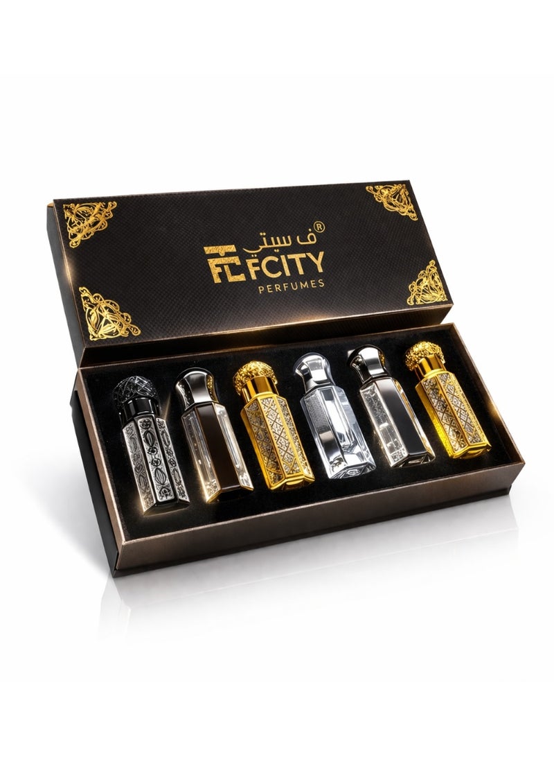 مجموعة عطور FCITY 6 قطع - مجموعة زيوت عطرية خالية من الكحول للرجال والنساء - عطر عربي طويل الأمد - زيوت عود وزهور