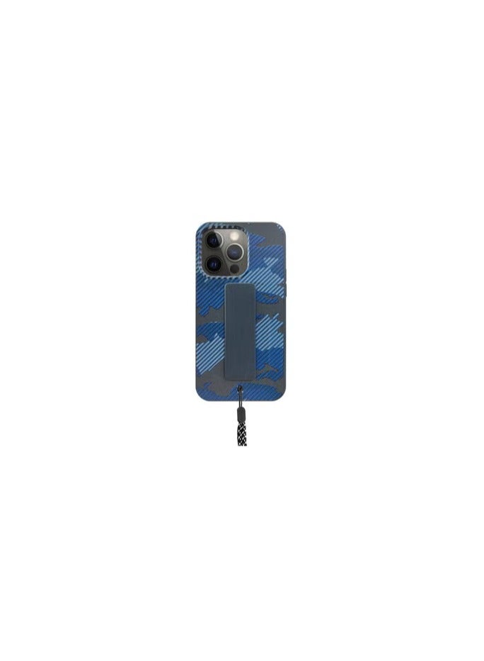 CATANES iPhone 13 Pro Hybrid Anti Drop Case with Hand Grip and Lanyard Strap Camouflage Marine Blue - Image 2