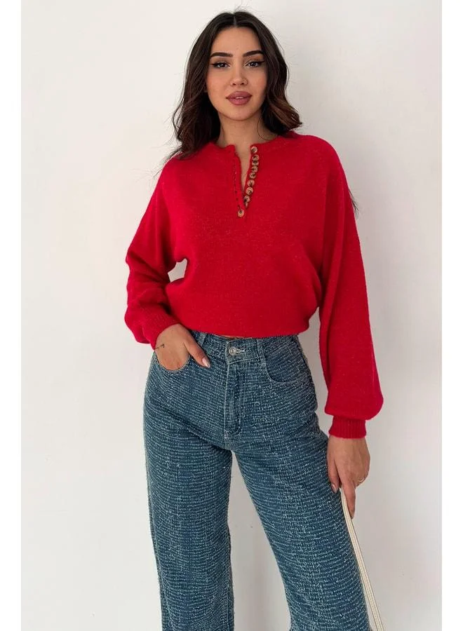 Noa Noa Women's Buttoned Knit Sweater - Red Stitch