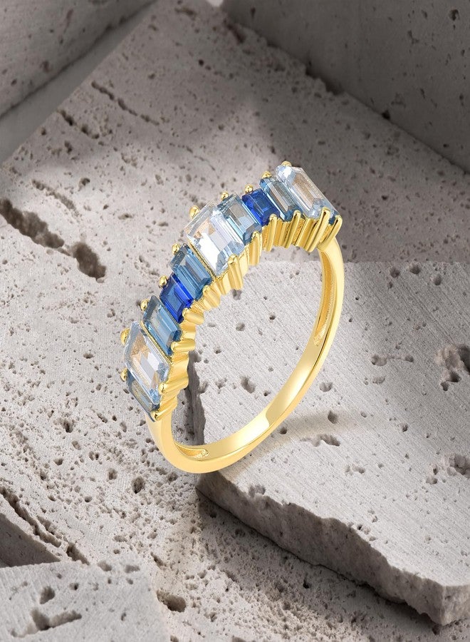 Santuzza 925 Sterling Silver Ombre Blue Rectangular Ring Blue Spinel Geometric Ring for Women (7) - Image 3