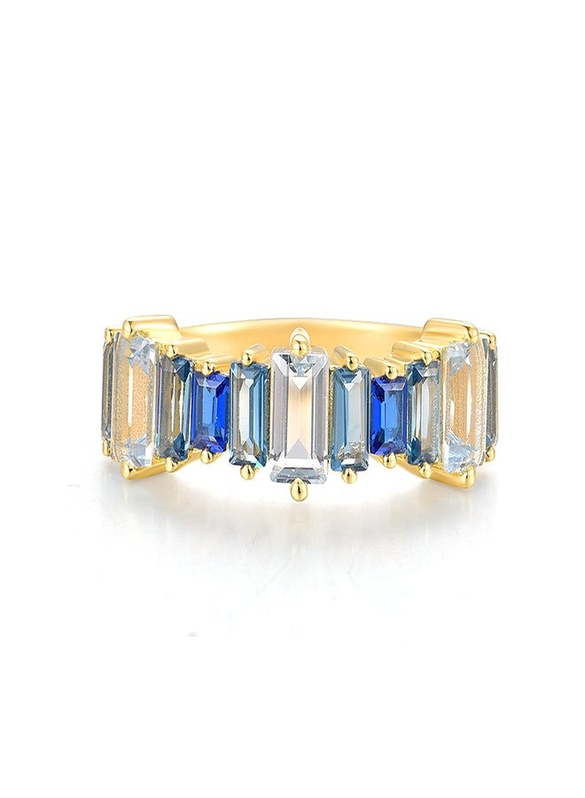 Santuzza 925 Sterling Silver Ombre Blue Rectangular Ring Blue Spinel Geometric Ring for Women (7) - Image 2