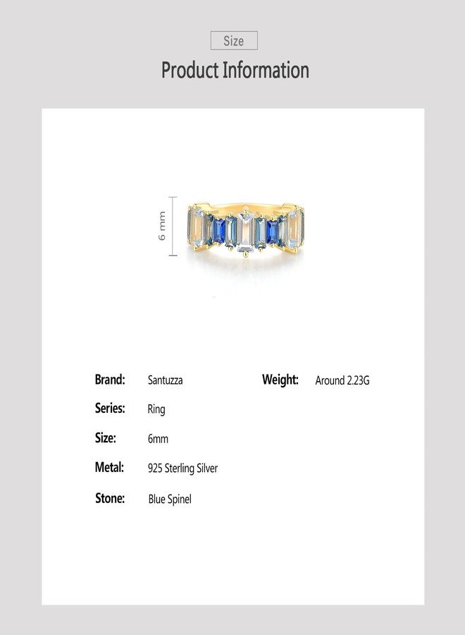 Santuzza 925 Sterling Silver Ombre Blue Rectangular Ring Blue Spinel Geometric Ring for Women (7) - Image 4