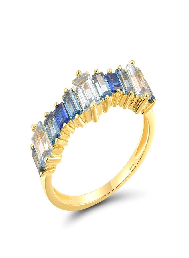 Santuzza 925 Sterling Silver Ombre Blue Rectangular Ring Blue Spinel Geometric Ring for Women (7) - Image 1