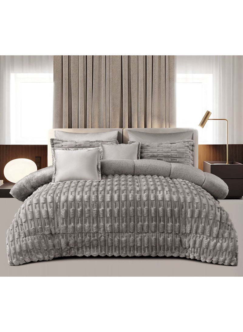 مينج لي مفرش شتوي فاخر 8 قطع وجهين (مخمل × فرو) مقاس كينغ 250×230 سم – تصميم أنيق يمنحك دفئاً وراحة فندقية فاخرة - Image 1