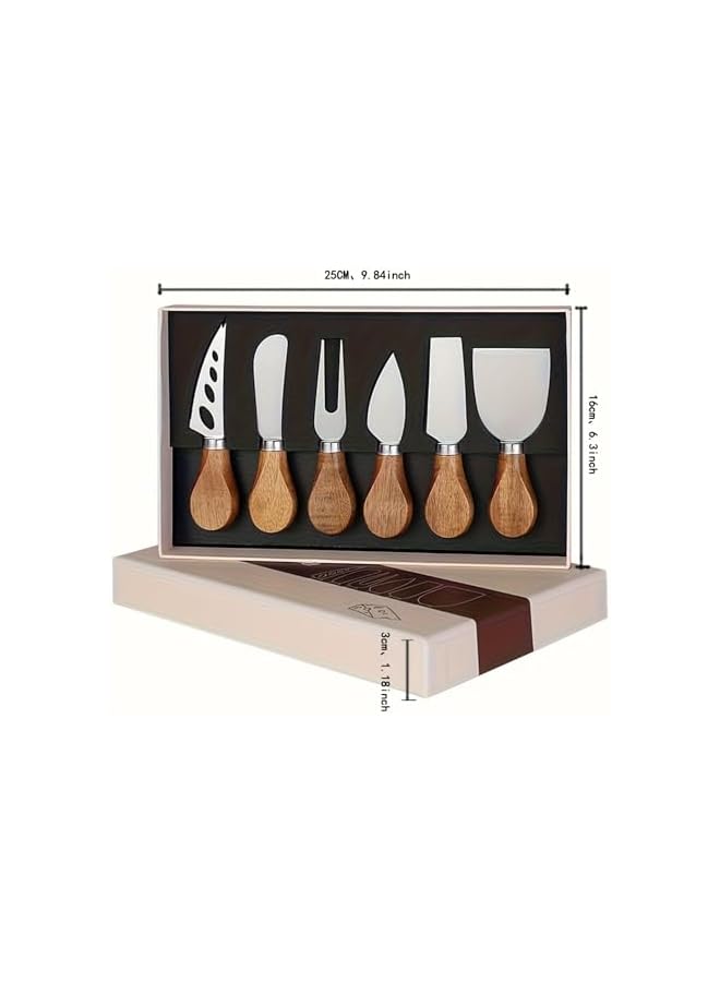 S-TOP 6-Piece Cheese Knife Set with Acacia Wood Handles, Stainless Steel Cheese Cutting Tools in Gift Box, 24.3 cm - Image 3