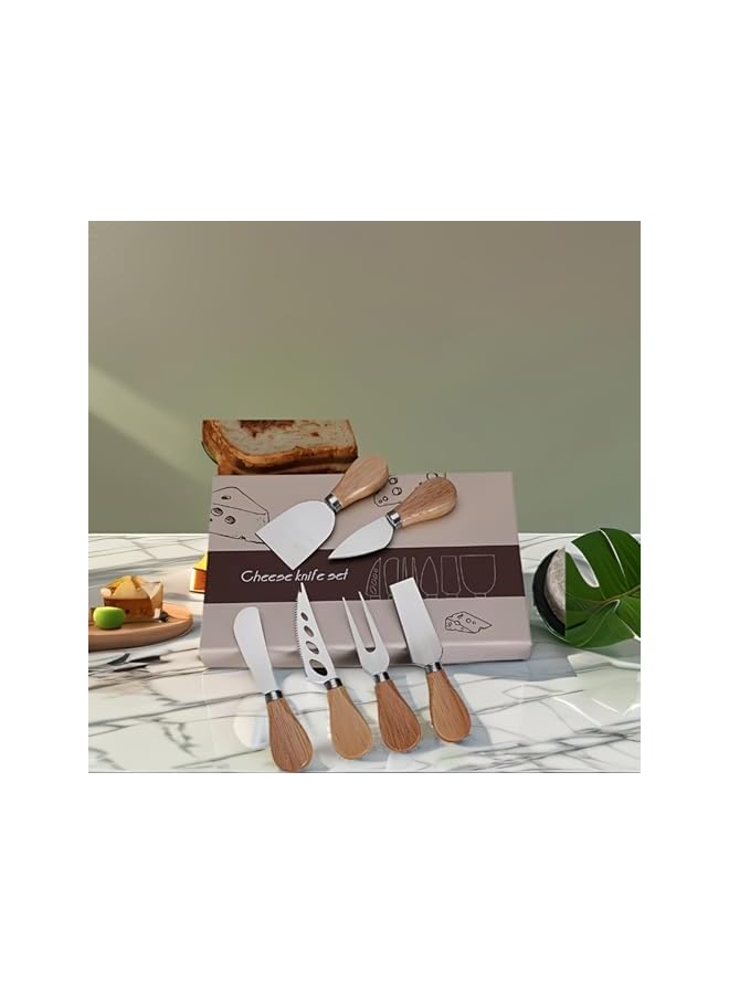 S-TOP 6-Piece Cheese Knife Set with Acacia Wood Handles, Stainless Steel Cheese Cutting Tools in Gift Box, 24.3 cm - Image 2