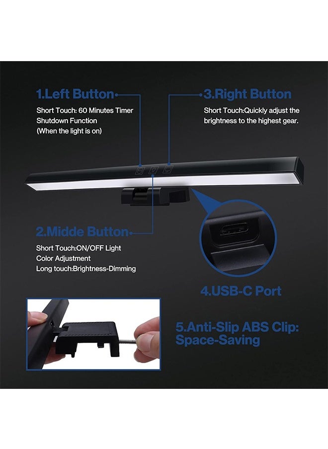 LINJIE - Computer Monitor Lamp,Computer desk light with touch control，3 Color Temperature ，USB LED Light for PC/Office/Gaming/Home - Image 1