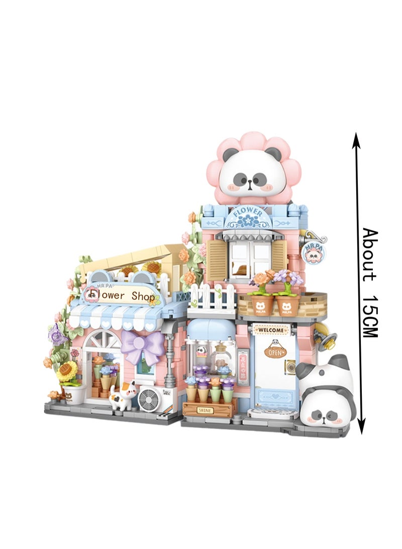 810pcs Red Panda Flower Shop Street View Model Set Building Blocks Creative Diy Simulation Collection Building Assembly Toys Children Adult Home Decorations - Image 2