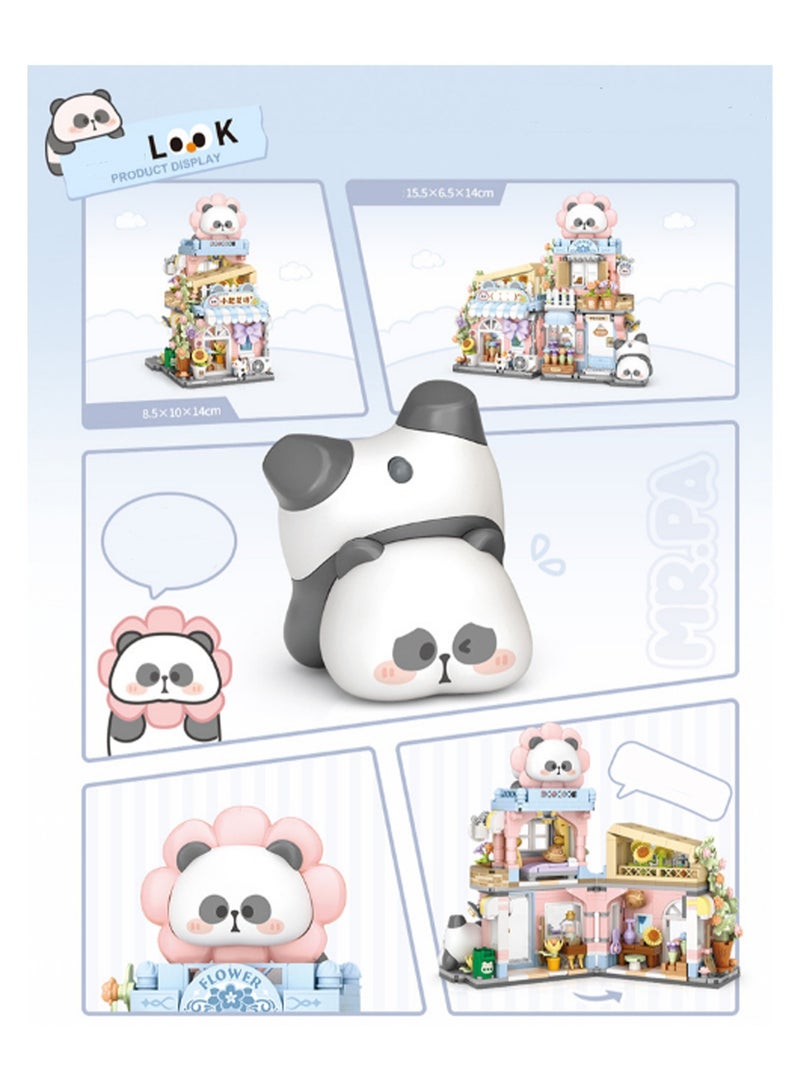 810pcs Red Panda Flower Shop Street View Model Set Building Blocks Creative Diy Simulation Collection Building Assembly Toys Children Adult Home Decorations - Image 3