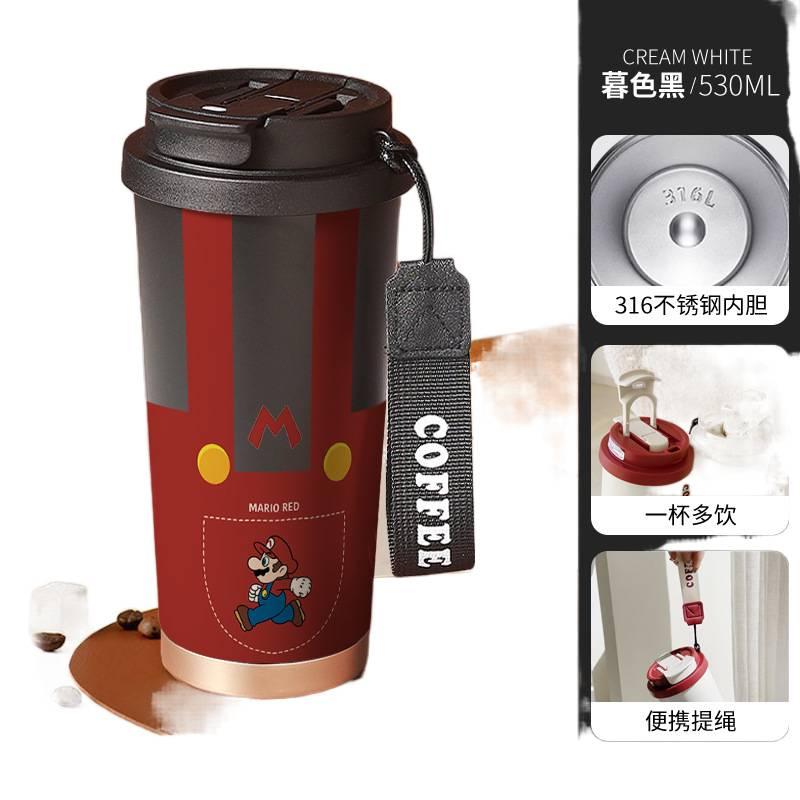 كوب قهوة بمقبض وغطاء بشفاط من ستانلس ستيل وغطاء بفتح زر، 500 ml مع غطاء بقشة مع مقبض من الستانلس ستيل - Image 1