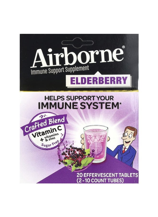 Airborne - AirBorne, Immune Support Supplement, Elderberry, 2 Tubes, 10 Effervescent Tablets Each - Image 1