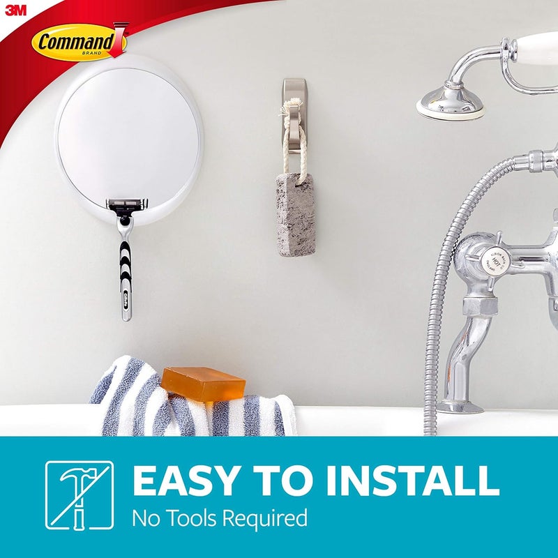 Command Bath Satin Nickel Small Hook | Holds 450 gr. each hook | Silver color | Water-Resistant Strips | Organize | Decoration | No Tools | Holds Strongly | Damage-Free Hanging | 1 Hook + 2 str/pack - Image 4