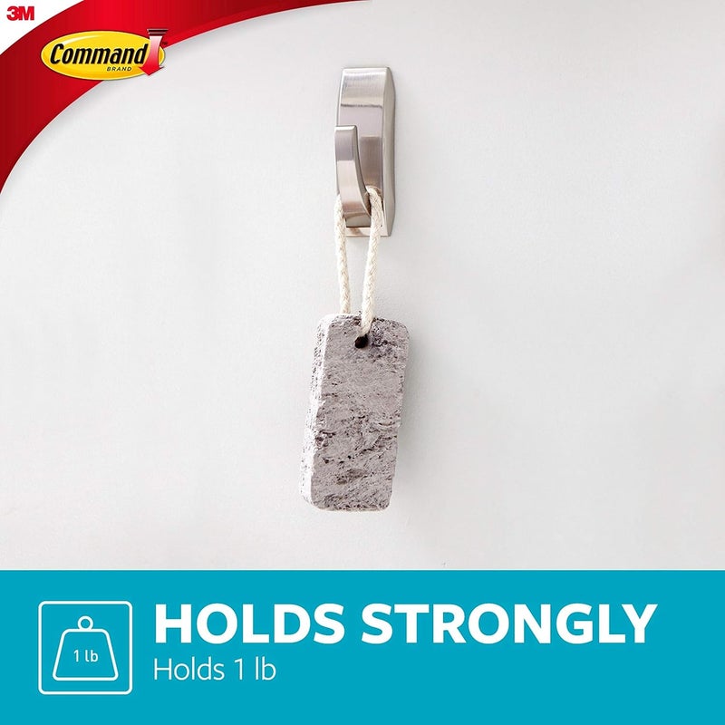 Command Bath Satin Nickel Small Hook | Holds 450 gr. each hook | Silver color | Water-Resistant Strips | Organize | Decoration | No Tools | Holds Strongly | Damage-Free Hanging | 1 Hook + 2 str/pack - Image 3