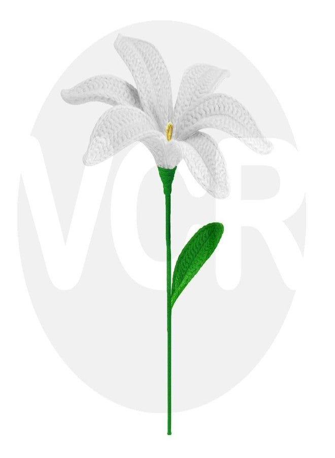 VCR Handmade Crochet White Lily - Pack of 1 - Hand Woven Knitted Artificial White Lily Hand Knitted Flower for Office Desk, Table, Car, Bedroom, Wedding & Special Occasions - Image 2