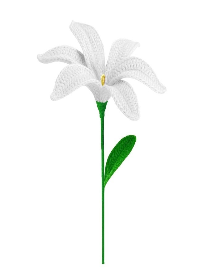 VCR Handmade Crochet White Lily - Pack of 1 - Hand Woven Knitted Artificial White Lily Hand Knitted Flower for Office Desk, Table, Car, Bedroom, Wedding & Special Occasions - Image 1