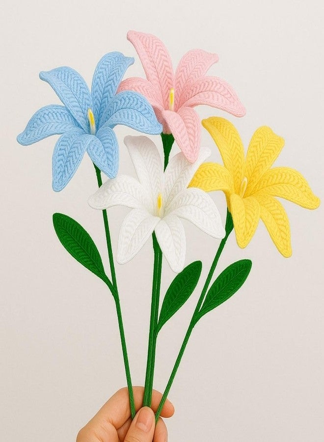 VCR Handmade Crochet White Lily - Pack of 1 - Hand Woven Knitted Artificial White Lily Hand Knitted Flower for Office Desk, Table, Car, Bedroom, Wedding & Special Occasions - Image 3