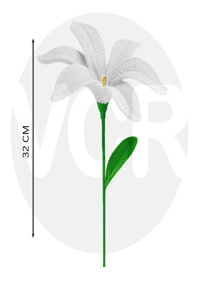 VCR Handmade Crochet White Lily - Pack of 1 - Hand Woven Knitted Artificial White Lily Hand Knitted Flower for Office Desk, Table, Car, Bedroom, Wedding & Special Occasions - Image 4