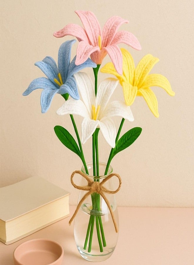 VCR Handmade Crochet White Lily - Pack of 1 - Hand Woven Knitted Artificial White Lily Hand Knitted Flower for Office Desk, Table, Car, Bedroom, Wedding & Special Occasions - Image 5