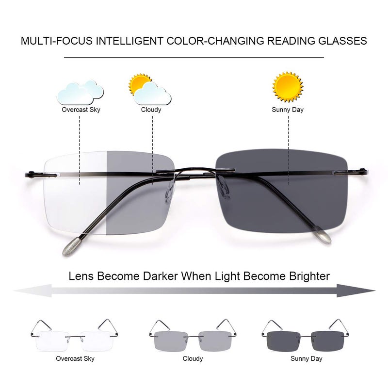 Yimi Photochromic Progressive Multifocus Reading Glasses For Men Women Uv400 Sun Readers Computer Anti Blue Light Glasses(Black  2.00  Multiplier_X) - Image 2