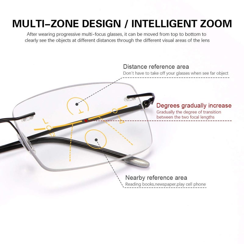 Yimi Photochromic Progressive Multifocus Reading Glasses For Men Women Uv400 Sun Readers Computer Anti Blue Light Glasses(Black  2.00  Multiplier_X) - Image 3