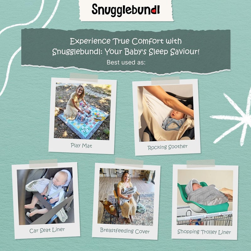 Snugglebundl بطانية سنجل بندل للأطفال - بطانية قطنية لمقاعد السيارة لنقل الأطفال - بطانية مقعد السيارة للأطفال مع مقبض ودعم رأس مبطن - 0-18 شهر خفيفة الوزن مثالية للسفر - ضباب الأطفال - Image 5