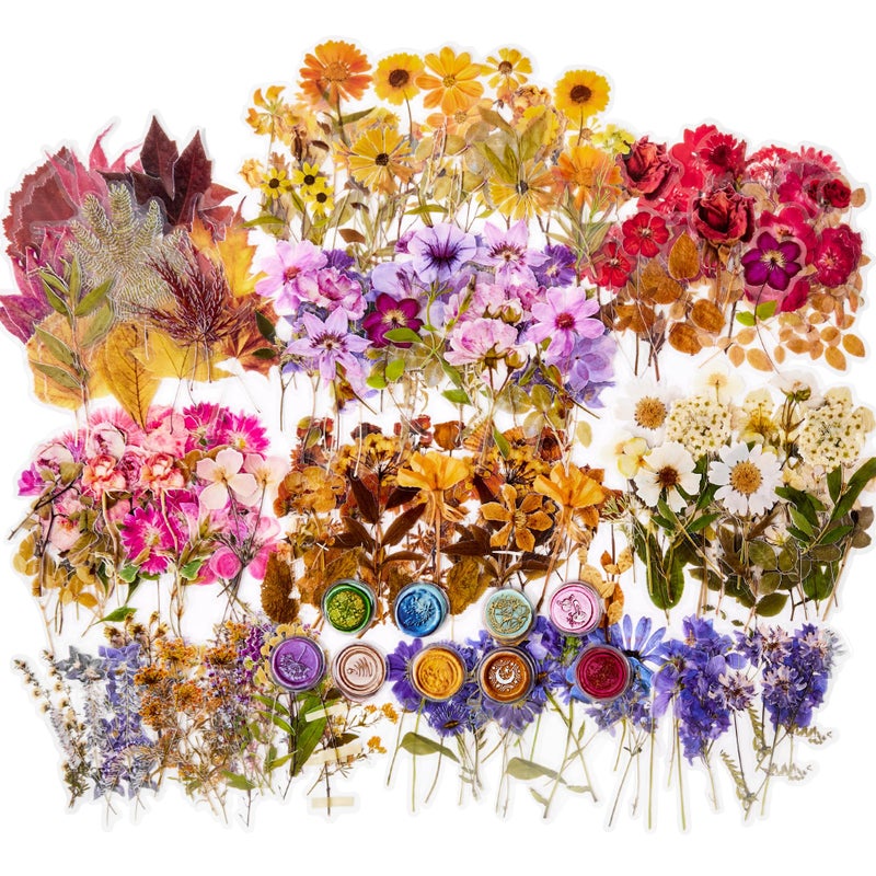 emmoolife 380 Pcs Pressed Flower Sticker Set Dried Flowers Themed Resin Journaling Stickers Floral Natural Botanical Fallen Leaves Decals for Scrapbook Supplies Bullet Junk Journal Bottles Planner Laptops - Image 1