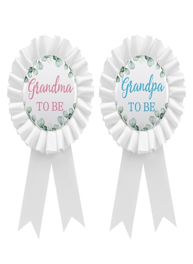 WOWOPA 2Pcs Grandma to Be & Grandpa to Be Pins, Gender Reveals Baby Shower Tinplate Badge White Corsage Pins Party Decorations - Greenery Pattern - Image 1