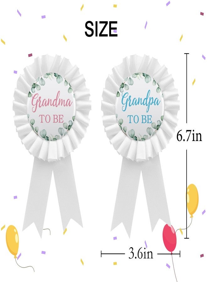 WOWOPA 2Pcs Grandma to Be & Grandpa to Be Pins, Gender Reveals Baby Shower Tinplate Badge White Corsage Pins Party Decorations - Greenery Pattern - Image 2