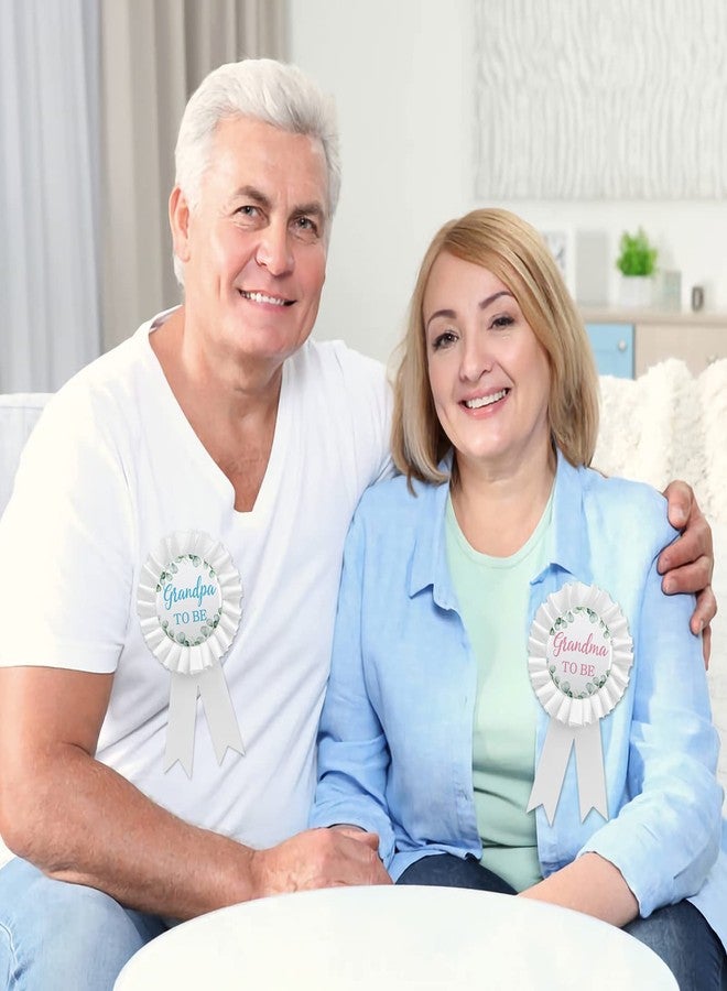 WOWOPA 2Pcs Grandma to Be & Grandpa to Be Pins, Gender Reveals Baby Shower Tinplate Badge White Corsage Pins Party Decorations - Greenery Pattern - Image 5