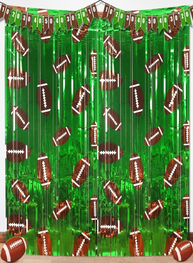 Knitgrip 4 Pack Football Party Decorations Football Photo Props 3.3x6.6 ft Football Foil Fringe Curtain Football Backdrop Football Birthday Party Decorations Sports Party Background - Image 1