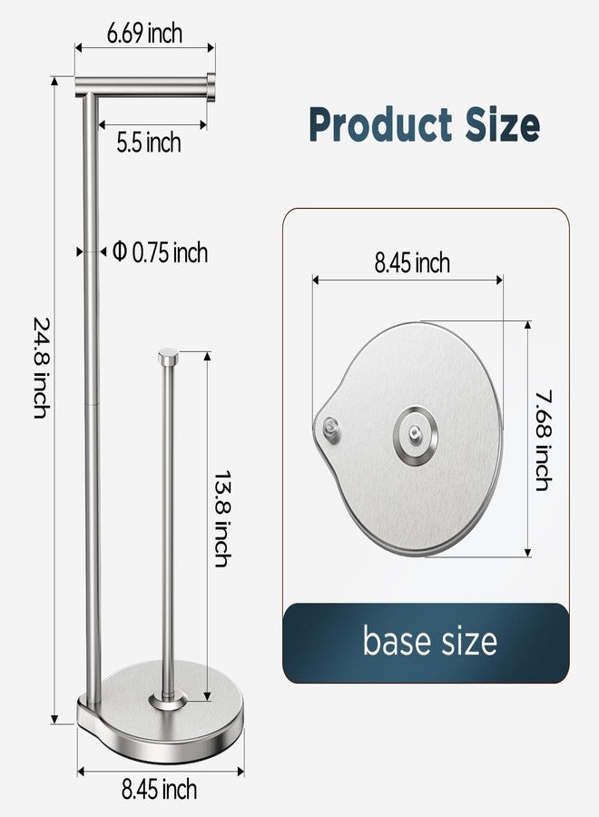 theaoo Heavy-Duty Toilet Paper Holder Stand - Modern Freestanding Bathroom Toilet Tissue Paper Roll Holder with Reserve & Storage, Stainless Steel (Silver, Free Standing) - Image 3