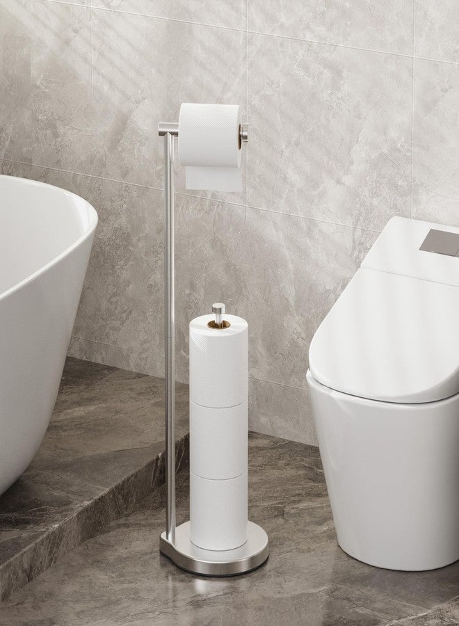 theaoo Heavy-Duty Toilet Paper Holder Stand - Modern Freestanding Bathroom Toilet Tissue Paper Roll Holder with Reserve & Storage, Stainless Steel (Silver, Free Standing) - Image 2
