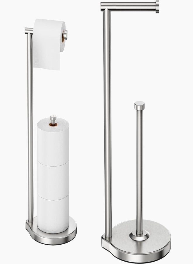theaoo Heavy-Duty Toilet Paper Holder Stand - Modern Freestanding Bathroom Toilet Tissue Paper Roll Holder with Reserve & Storage, Stainless Steel (Silver, Free Standing) - Image 1