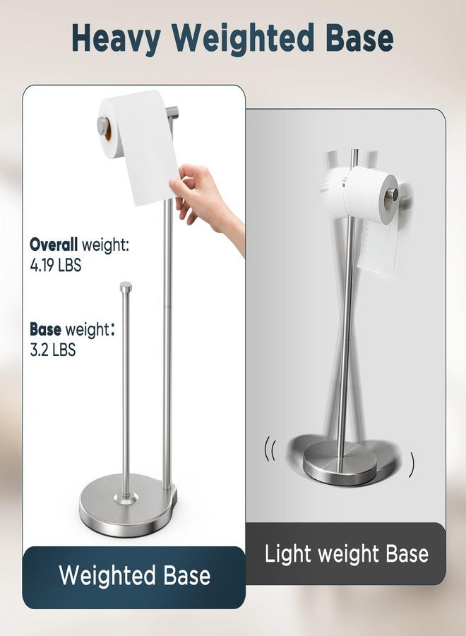 theaoo Heavy-Duty Toilet Paper Holder Stand - Modern Freestanding Bathroom Toilet Tissue Paper Roll Holder with Reserve & Storage, Stainless Steel (Silver, Free Standing) - Image 4