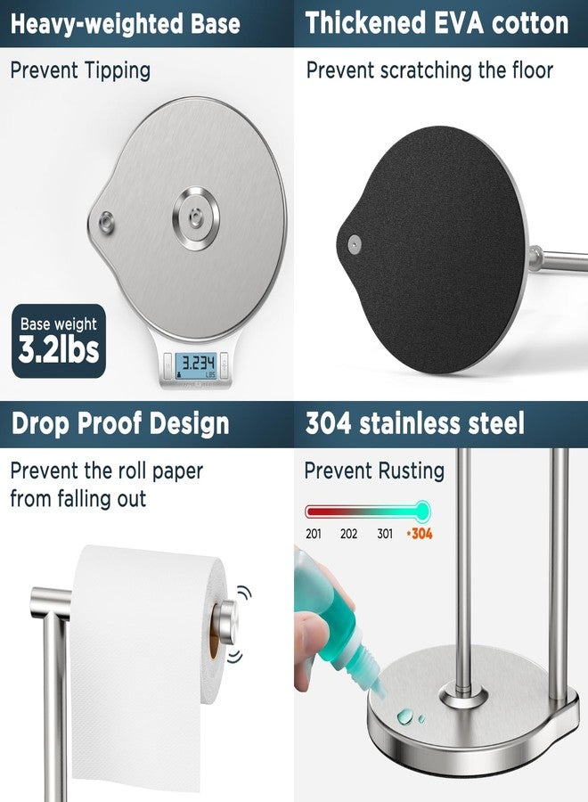 theaoo Heavy-Duty Toilet Paper Holder Stand - Modern Freestanding Bathroom Toilet Tissue Paper Roll Holder with Reserve & Storage, Stainless Steel (Silver, Free Standing) - Image 5