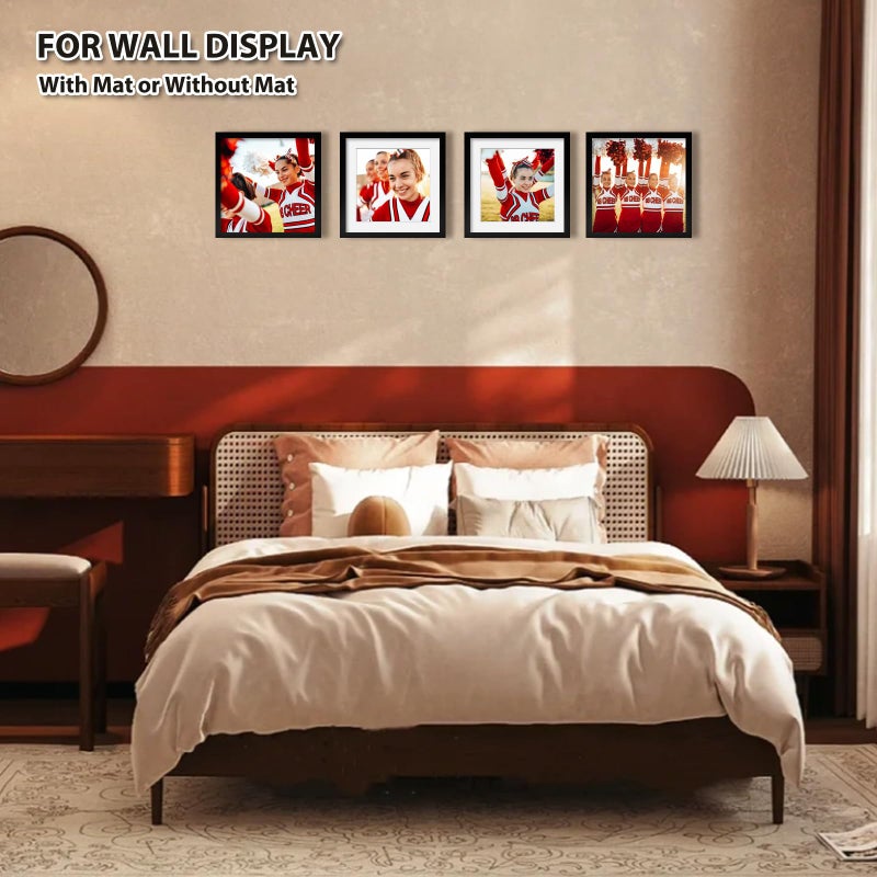 KINLINK 9x9 Picture Frames Black  Square Photo Frames with Plexiglass for Picture 7x7 with Mat or 9x9 without Mat  Composite Wood Picture Frames for Table Top and Wall Mounting  Set of 4 - Image 5