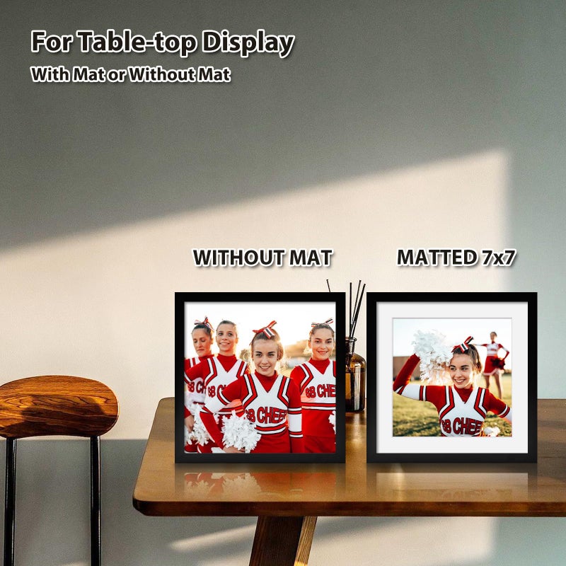 KINLINK 9x9 Picture Frames Black  Square Photo Frames with Plexiglass for Picture 7x7 with Mat or 9x9 without Mat  Composite Wood Picture Frames for Table Top and Wall Mounting  Set of 4 - Image 4