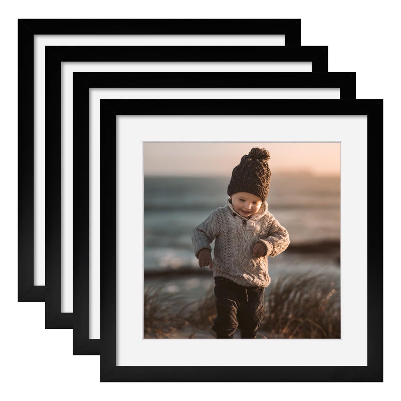 KINLINK 9x9 Picture Frames Black  Square Photo Frames with Plexiglass for Picture 7x7 with Mat or 9x9 without Mat  Composite Wood Picture Frames for Table Top and Wall Mounting  Set of 4 - Image 1