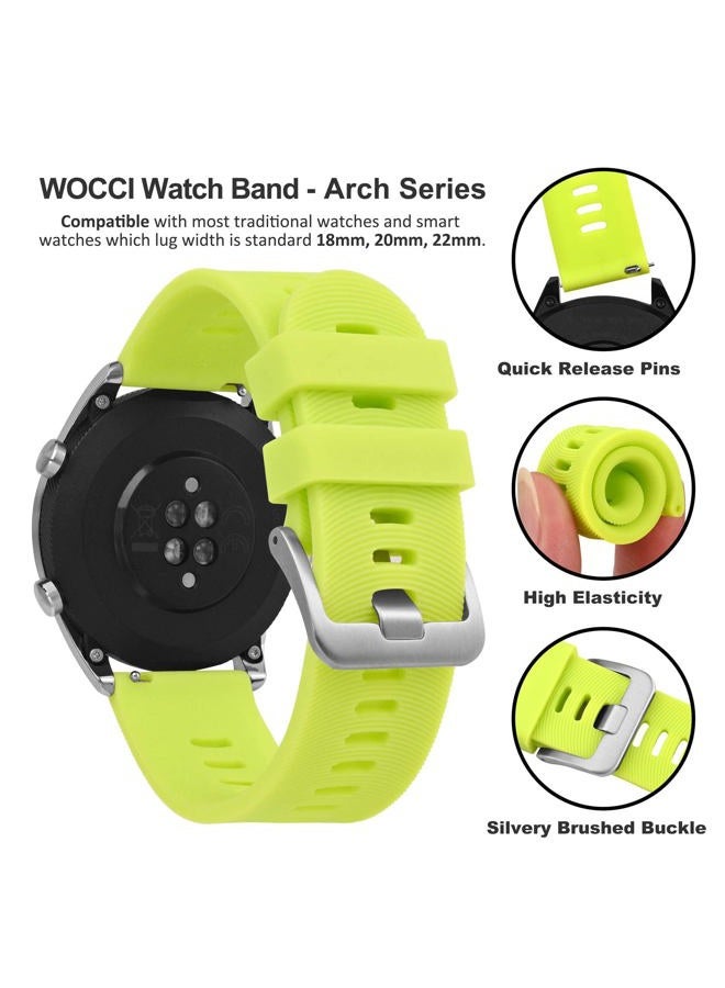WOCCI 20mm Arched Stripes Silicone Watch Band, Quick Release Strap, Silver Buckle (Lime Green)  - Image 3