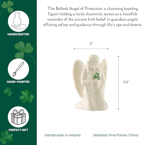 Belleek Angel of Protection - Handcrafted Guardian Angel Figurine Porcelain Irish Decor, 2.16"L x 2.08"W x 3.3"H, White - Image 2
