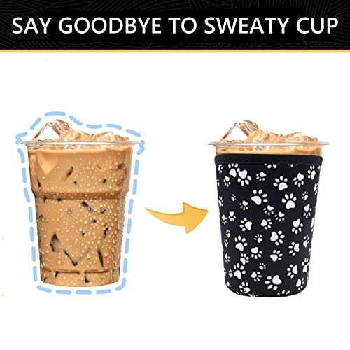 YR Reusable Neoprene Insulator Sleeve for Iced Coffee Cups, 3 Pack Coffee Coolies sleeves for Iced & Hot Drinks, Cold Beverage Cooler Compatible with Starbucks Coffee and More (Paw) - Image 3