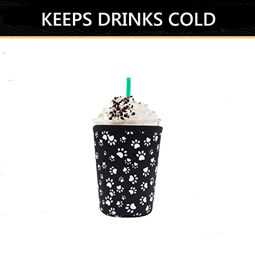 YR Reusable Neoprene Insulator Sleeve for Iced Coffee Cups, 3 Pack Coffee Coolies sleeves for Iced & Hot Drinks, Cold Beverage Cooler Compatible with Starbucks Coffee and More (Paw) - Image 4