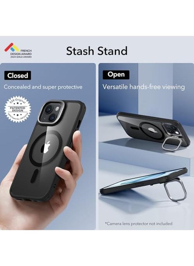 ESR - For Iphone 15 Plus Case Cover Compatible With Magsafe Military Grade Protective Case Built In Stash Stand Phone Case Scratch Resistant Back Cover Classic Series Clear Black - Image 1