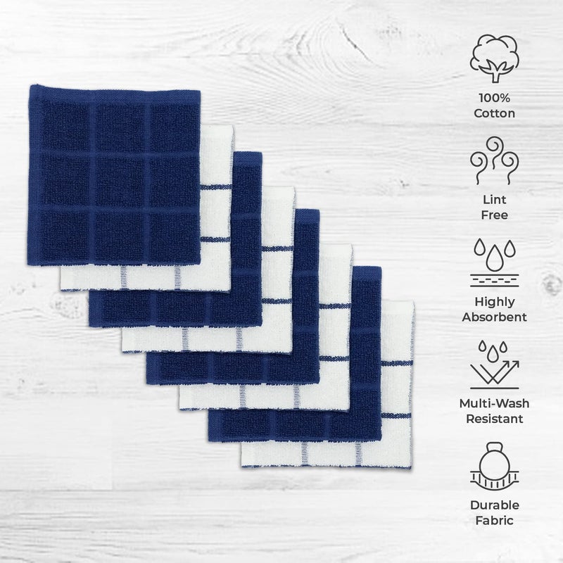 Mellow Buff 100% Cotton Terry Dish Cloth & Dish Towel, 8 Pack, Super Soft and Absorbent Kitchen Towels, Perfect for Kitchen Cleaning and Dish Washing (Navy (Solid and Check) 8 Pack) - Image 2