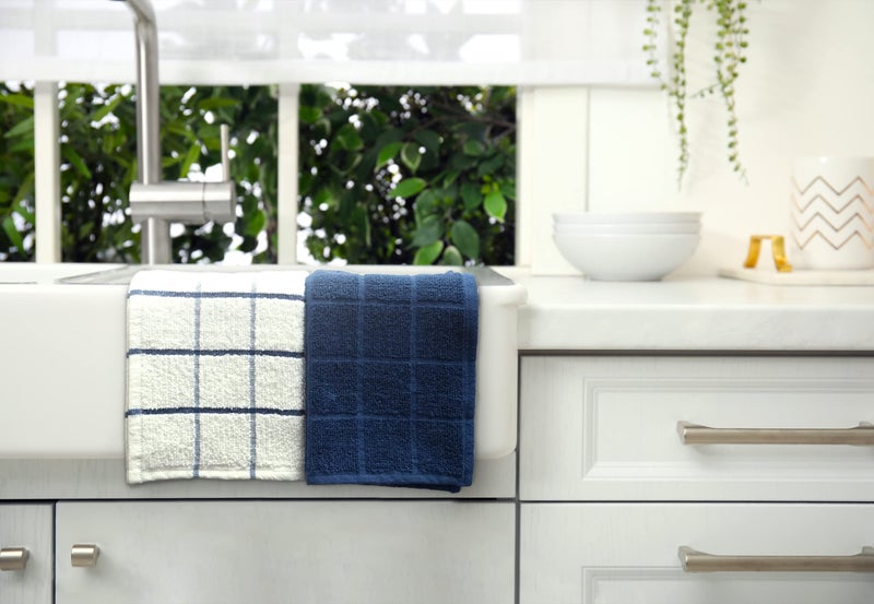 Mellow Buff 100% Cotton Terry Dish Cloth & Dish Towel, 8 Pack, Super Soft and Absorbent Kitchen Towels, Perfect for Kitchen Cleaning and Dish Washing (Navy (Solid and Check) 8 Pack) - Image 5