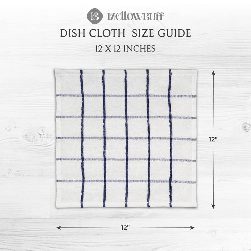 Mellow Buff 100% Cotton Terry Dish Cloth & Dish Towel, 8 Pack, Super Soft and Absorbent Kitchen Towels, Perfect for Kitchen Cleaning and Dish Washing (Navy (Solid and Check) 8 Pack) - Image 4